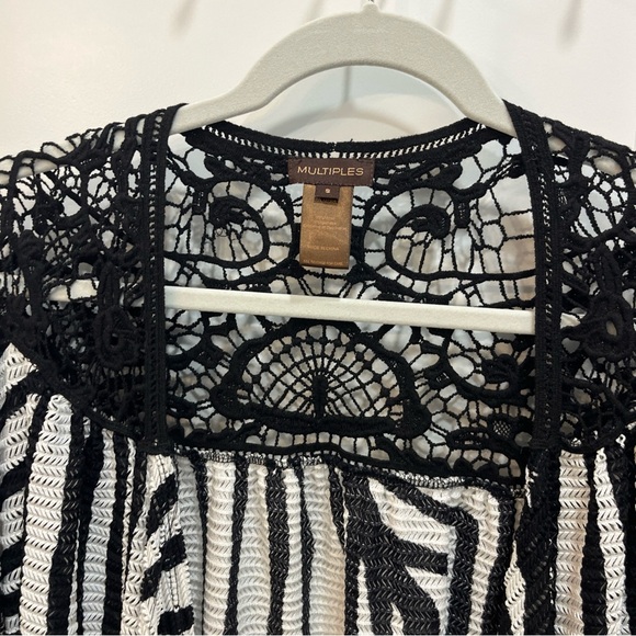 Multiples Black And White Open Front Drape Cardigan Women’s Size Small - Picture 2 of 11